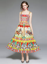 Strap Swing Vintage Print Dress