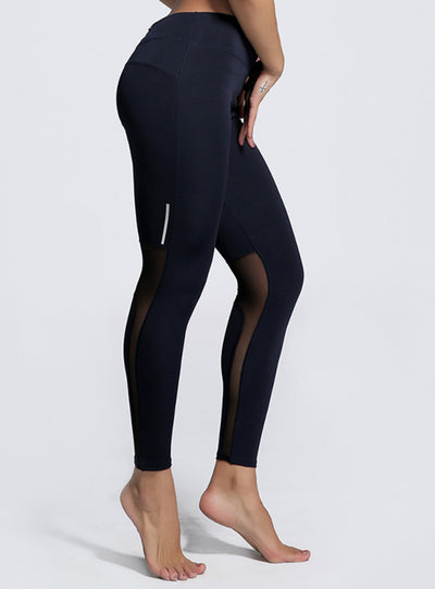 Black Slim Leggings Women Mesh Splicing Legging