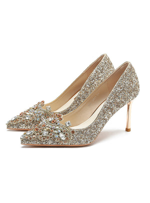Thin-heeled Pointed Sequins High Heels