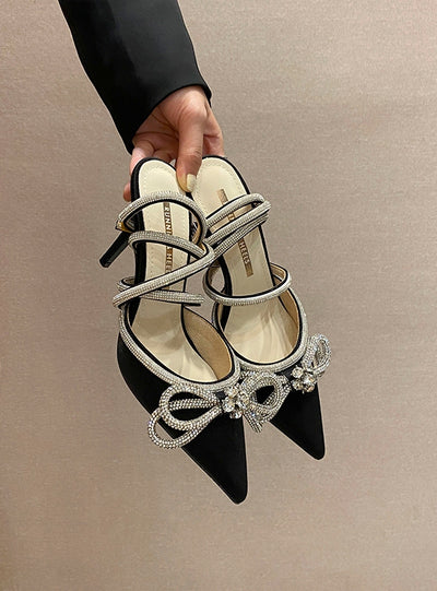 Pointed Buckle Rhinestone Bow Sandal