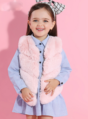 Girls Fur Outerwear Faux Fur Vest V-Neck 