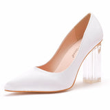 Square-heeled Transparent Pointed Shoes
