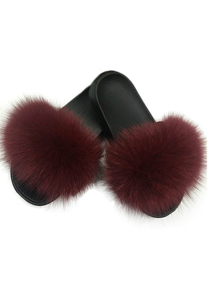 Casual Raccon Fur Sandals Furry Fluffy Plush Shoes