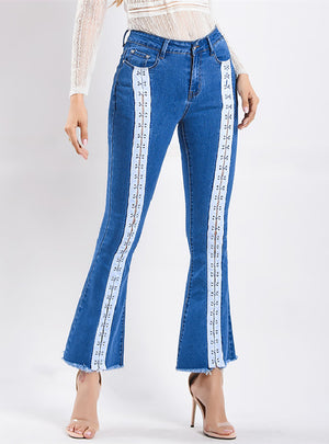 Women Wide-leg Webbing Jeans