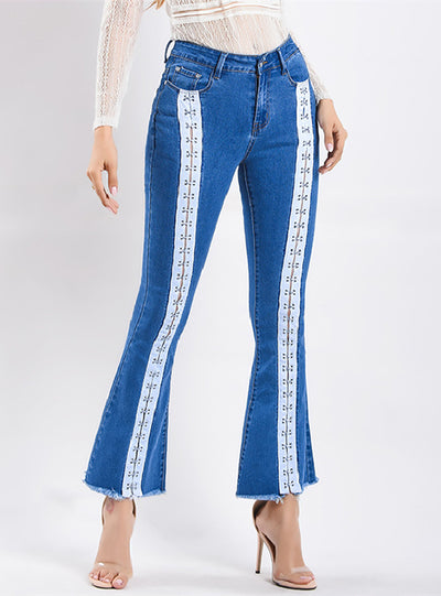 Women Wide-leg Webbing Jeans