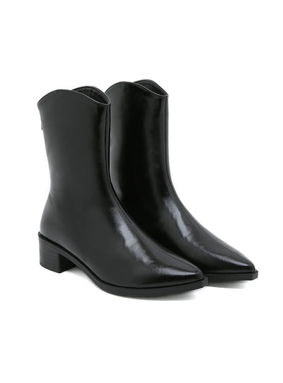 Pointed Bare Back Zipper Thick Heel Booties