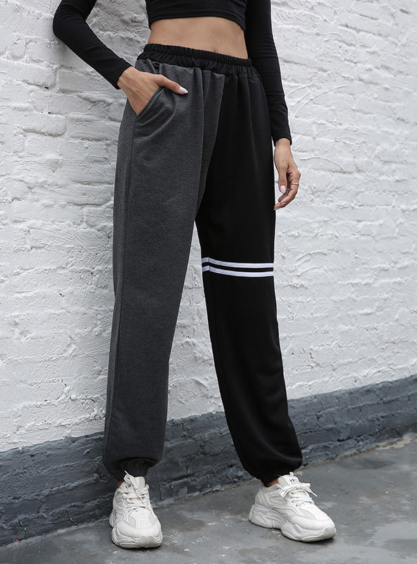 Contrast Stitching Loose Striped Trousers Pant