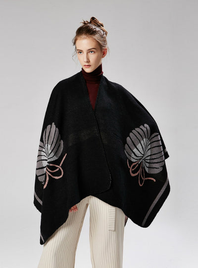 Ladies Cashmere Split Flower Shawl Cape