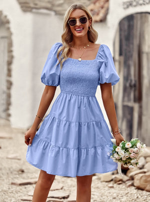 A-line Square Neck Short Sleeve Dress
