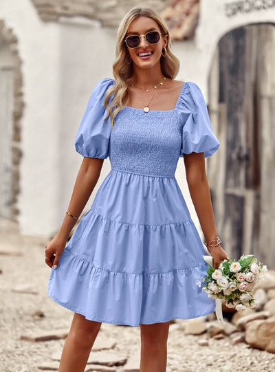 A-line Square Neck Short Sleeve Dress