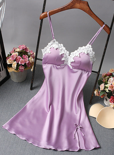 Ladies Sexy Nightdress Silk V-neck Floral Sleepwear