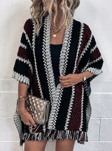 Color Check Lady Tassel Cloak Scarf