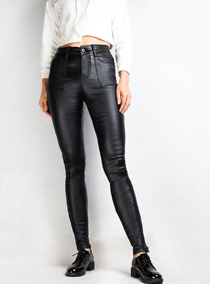 Black Velvet Pocket Leather Pants