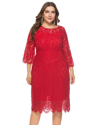 Seven-sleeve Lace Medium Long Dress