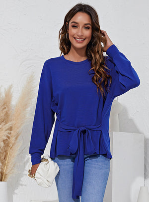 Simple Round Neck Tie Solid Color T-shirt