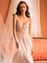 Sexy Gathered Lace Sling Nightgown with Chest Pad