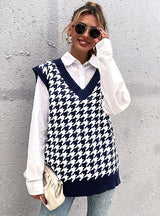 Thousand-bird V-neck Knitted Sleeveless Vest