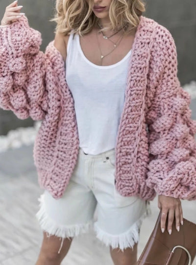 Lantern Sleeve Cardigan Open Front Sweater Coat