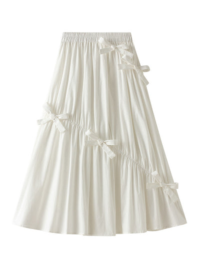 Bow Elastic Waist Long Skirt