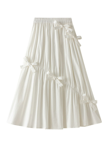 Bow Elastic Waist Long Skirt