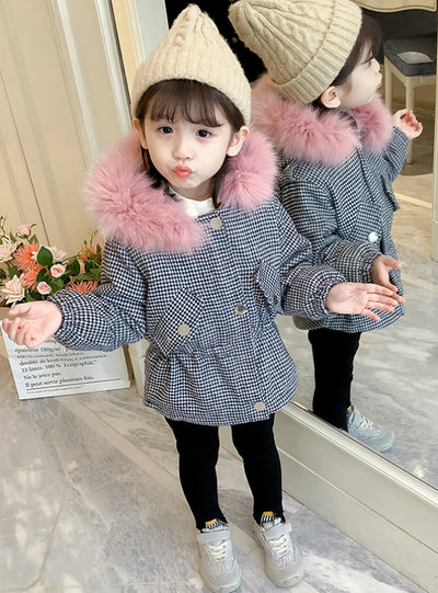 Plaid Padded Cotton-Padded Jacket Girls Clothing