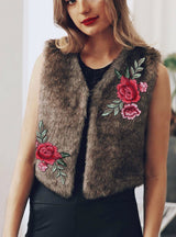 Women's Embroidered Fur Vest Wool Vest