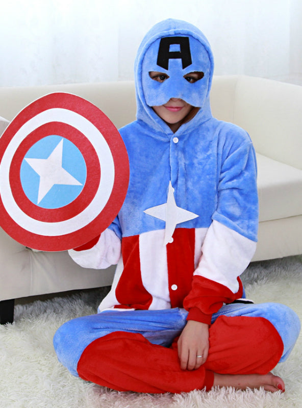Captain America Blue Cartoon Onesie Pajamas