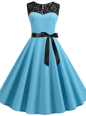 Women Stitching Lace Vintage Dress