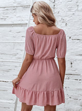 Plaid Round Neck Short Sleeve Dress
