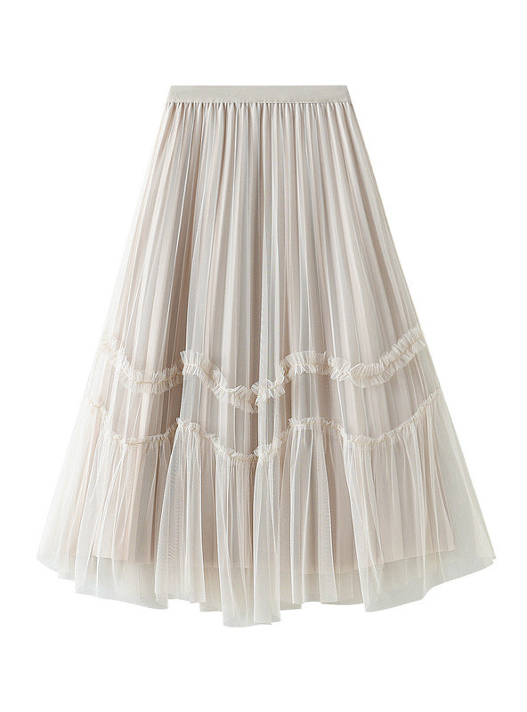 Pleated Corrugated Spliced Gauze Skirt