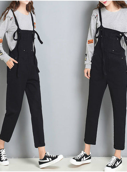 Strap Ripped Pockets Ankle Length Jeans Jumpsuits