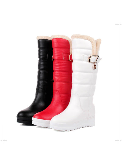 Mid Calf Boots Round Toe Med Heels Platform 