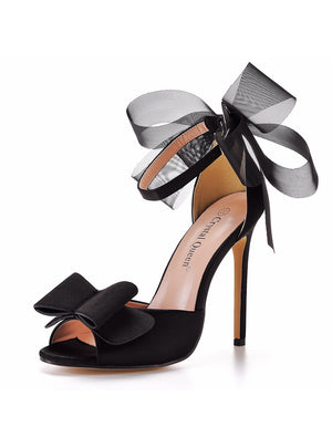 11cm Mesh Bow High-heeled Sandals