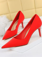 High Heel Shallow Mouth Pointed Satin Shoes