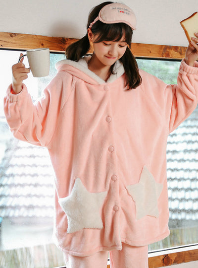 Women Blue Star Long Sleeve Pajamas Suit
