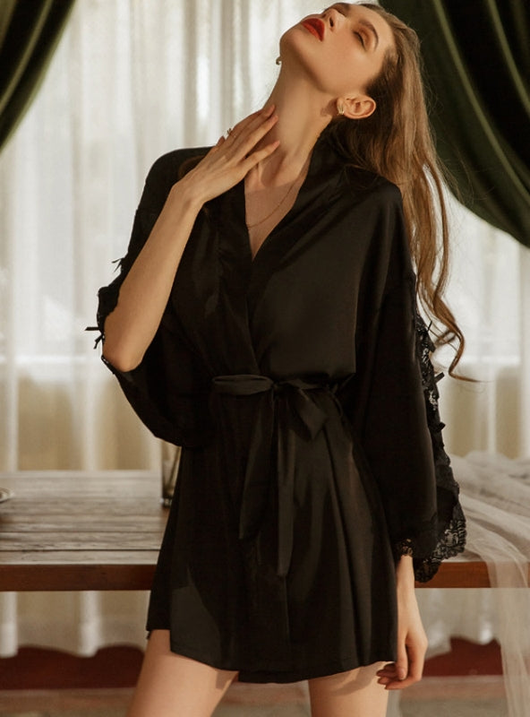 Imitation Silk Lace Split Robe