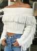 Sexy Word Shoulder Tassel Sweater Slim Woman