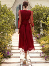 Red Bubble Sleeve Perspective Dress Female