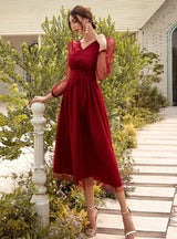 Red Bubble Sleeve Perspective Dress Female