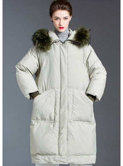 Middle-length Raccoon Fur Collar Coat