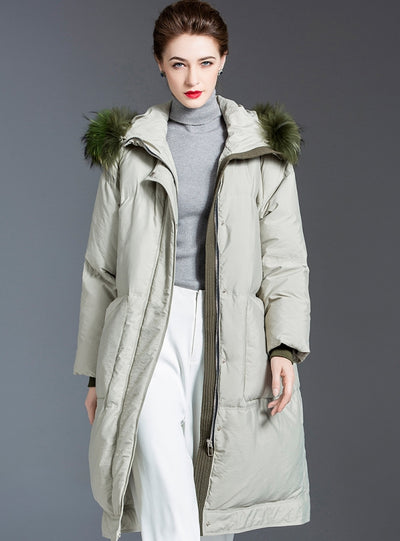 Middle-length Raccoon Fur Collar Coat