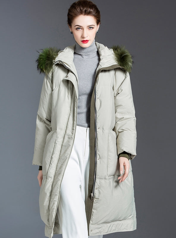 Middle-length Raccoon Fur Collar Coat