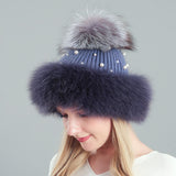Thickened Rabbit Hair Blended Pearl Knitted Hat