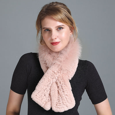 Rex Fur Scarf Women's Knitted Thick Warm