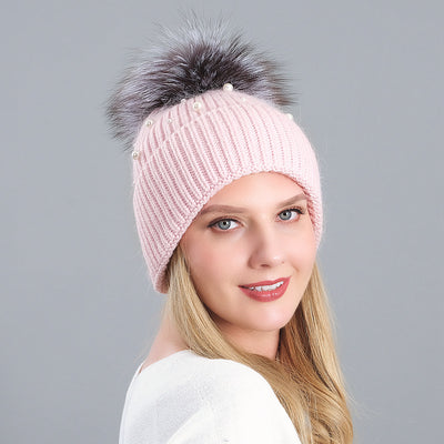 Rabbit Hair Blended Pearl Knitted Hat