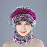 Colorful Rex Fur Hat Scarf Set