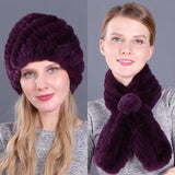 Warm Pineapple Rex Rabbit Fur Hat Scarf Set