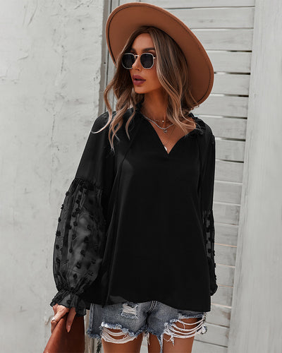 Spliced Chiffon Long Sleeve Shirt