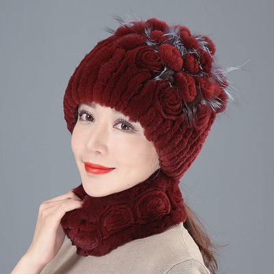 Rabbit Fur Straw Hat Scarf Two-piece Suit