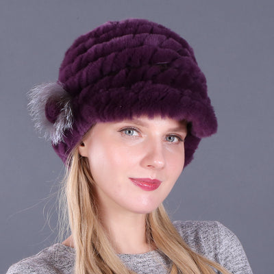 Woman Warm Rex Rabbit Hair Knitted Hat